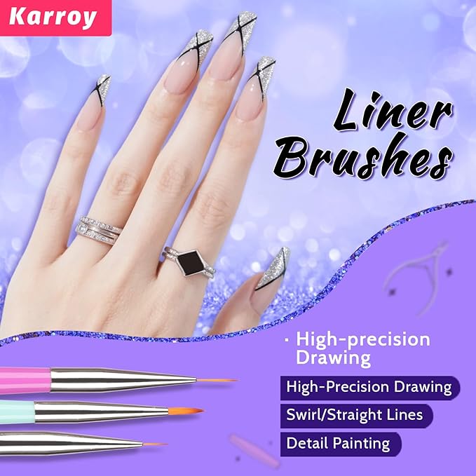 Karroy Nail Art Brushes Kit, Nail Brush Sets with Gel Nail Brush, Nail Extension Gel Brush, Nail Liner Brush, Dotting Tools, DIY Manicure Tools Gift for Women (6PCS Brushes)