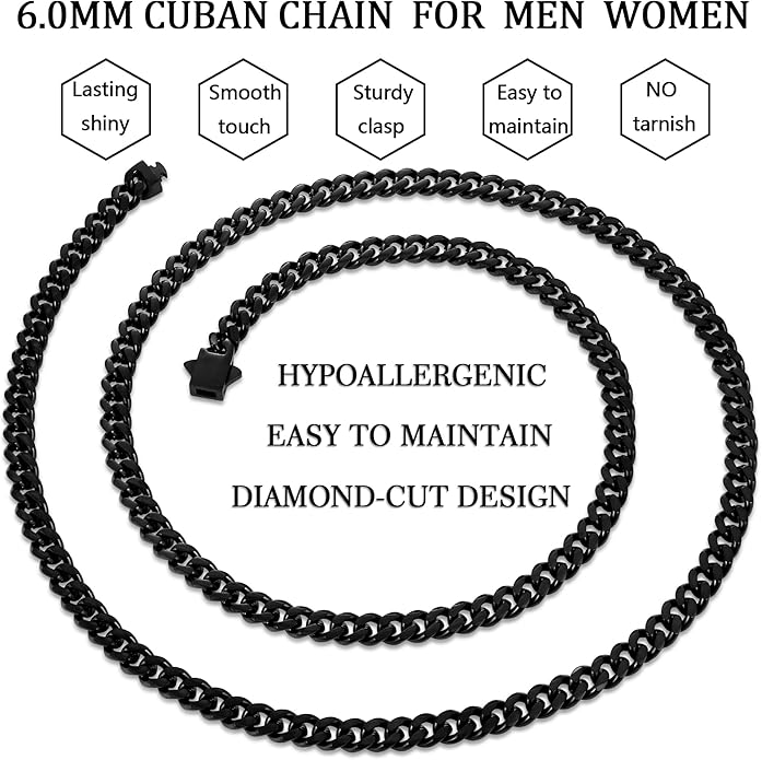 Fiusem 3.5mm Cuban Link Chains for Men, Silver Tone/Black/14K Gold Plated Stainless Steel Necklace Chain, Mens Necklace 16, 18, 20, 22, 24, 26, 28 Inch