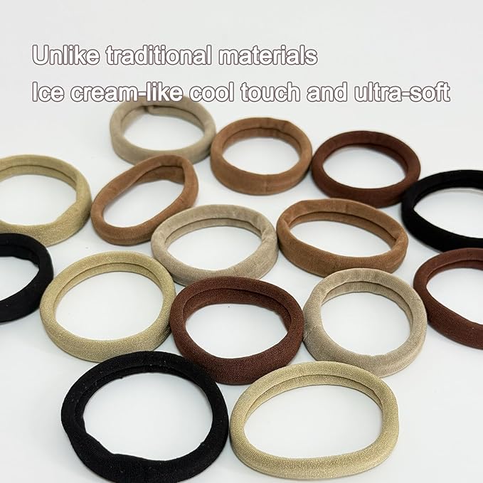 Jseng 15PCS Seamless Hair Ties for Women - Soft No Damage Elastic Hair Accessories for Thick Curly Hair - Brown Glossy