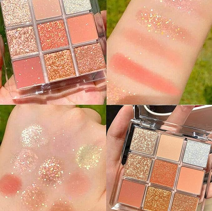 Kayswang 9 colors glitter eyeshadow palette makeup palette matte high pigment color cream texture natural eye shadow powder eye shadow palette in autumn and winter long lasting waterproof (matte pink)