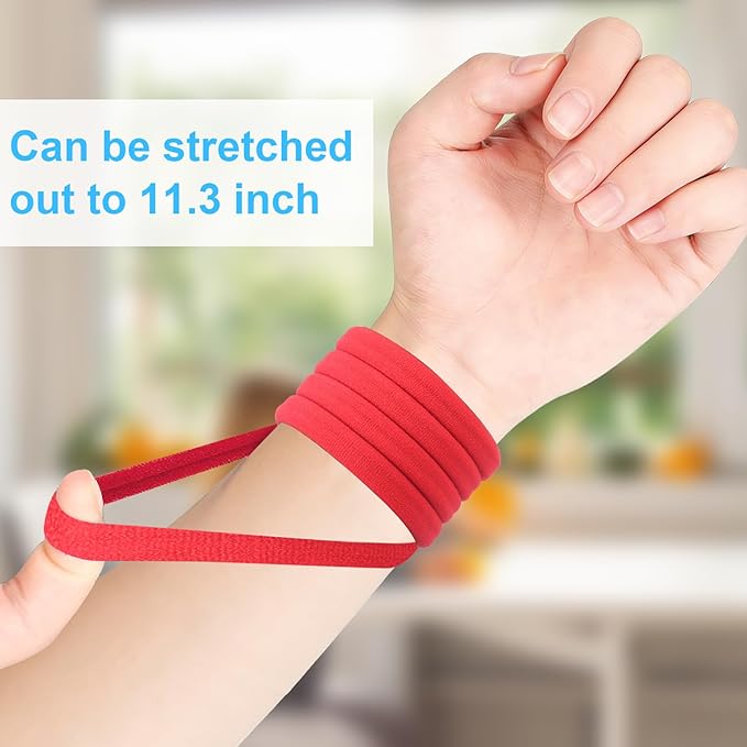 100PCS Red Seamless Hair Ties, Large Gentle Hair Bands No Damage, Soft and Stretchy Cotton Fabric Nylon Elastic Ponytail Holders for Women, 2 Inch in Diameter, by BAOLI