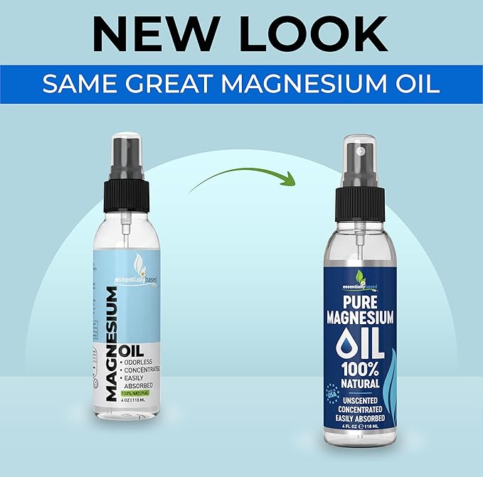 Pure Magnesium Oil Spray 4oz - Topical Magnesium Spray for Sleep Extra Strength - Less Sting - Less Itch - 100% Natural and Organic Oil - Made in USA
