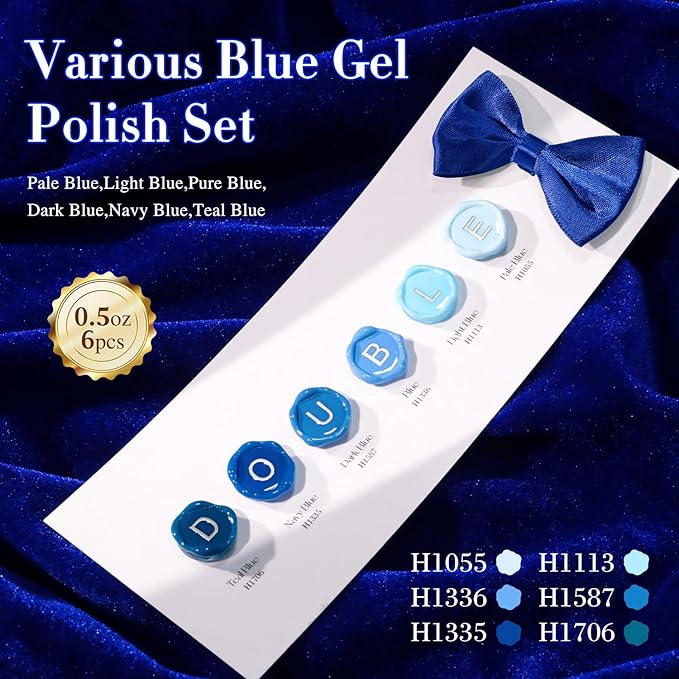 Double Rhythm 6 Pcs Hema Free Gel Polish Set 0.50 OZ Same Color Same Bottle Soak Off Neutral Natural Milky Gel Polish Kit Nail Art Manicure Salon DIY at Home (Pastel Blue Navy-H6-7)
