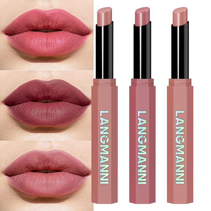 Jolilab 3Pcs Velvet Matte Lipstick Nude Matte Soft Dark Color Stick High Pigmented Long-Lasting Waterproof Lip Stick Lip Balm Beauty Cosmetics Gift for Women(Curated #2+5+7)