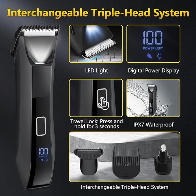 Manscape 4-in-1 Men's Body & Beard Trimmer - Groin, Pubic, and Ball Hair Shaver with No-Nick Technology, 20-Length Adjustable Beard Styler, Nose Trimmer, IPX7 Waterproof, LED Display, Travel Case
