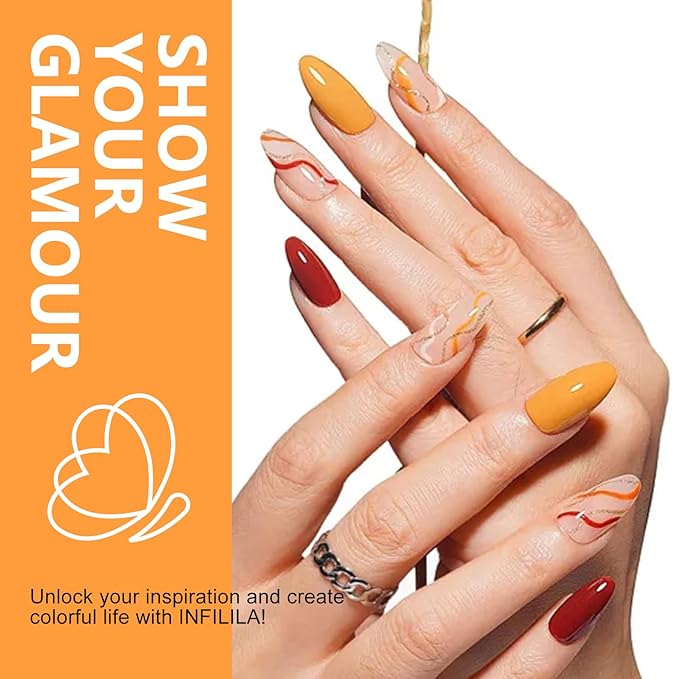 NXJ INFILILA Bright Orange Gel Polish, 15ml 0.51oz One-Stroke Coloring Orange Gel Polish, Hema Free Spring Color High Gloss Soak Off UV Nail Manicure DIY for Women Girls SQ065