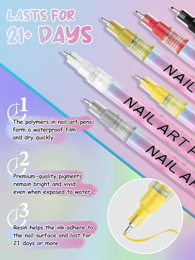 EBANKU 0.5MM Nail Art Pens, 3D Nail Polish Pen Quick-Drying Acrylic Markers Nail Painting Point Dotting Liner Pen Tools for DIY Home Salon Nail(1Pc Yellow)