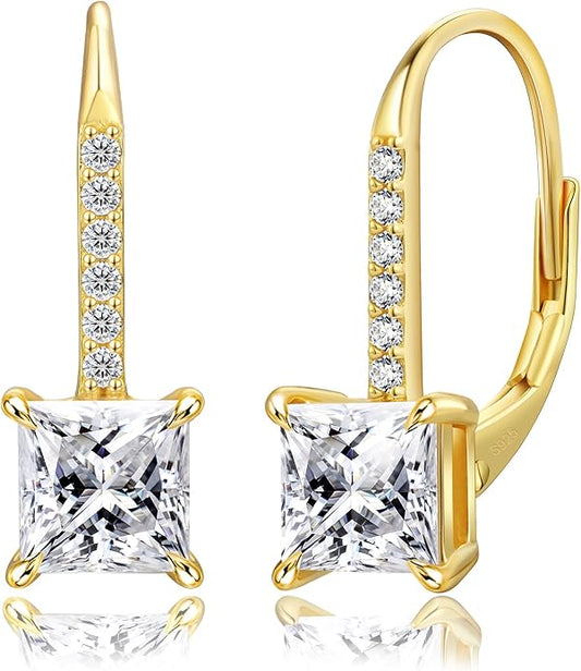 KRKC Moissanite Earrings, 1.0ct-2.0ct D Color Lab Created Diamond Earring, 14k White Gold Plated Sterling Silver Dangle Earrings S925 Leverback Drop Earring for Women Hypoallergenic Jewelry for Gifts