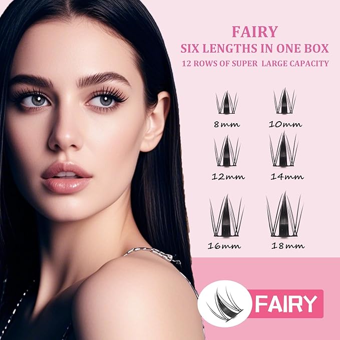 ISOOLU Fairy Lash Clusters Manga Individual Lashes C Curl Wispy Eyelash Clusters WideSpan Eyelash Extension Kit with Lash Bond and Seal Wet-Look Spiky Cluster Lashes (Fairy)
