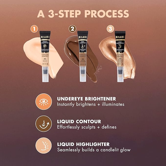 Milani Conceal + Perfect Undereye Brightener for Treating Dark Circles, Face Lift Collection - Melon
