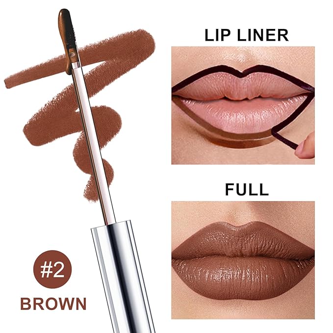 Peel Off Lip Liner Stains for Women, Long Lasting Waterproof Matte Finish Lip Tint Stains with Tweezer Kit, Transfer Proof, Easy to Use, Peel Off Liquid Lipstick for All Skin Types, #2 Brown