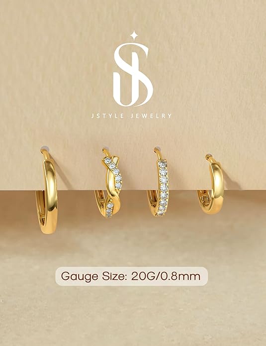 Jstyle Small Gold Hoop Earrings for Women Trendy 14K Gold Plated Huggie Earrings Hypoallergenic Cartilage Earring Stacks Cute Dainty Huggie Hoops Earring Sets for Multiple Piercing