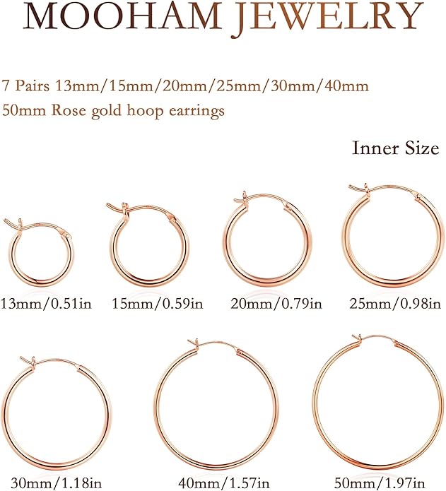 M MOOHAM 14K-Gold-Plated Hoop Earrings for Women - Hypoallergenic 14K Gold 925 Sterling silver-plated Post Sensitive Ears Nickel Free Hoops Earrings Set for Women Jewelry Lightweight 13-60mm