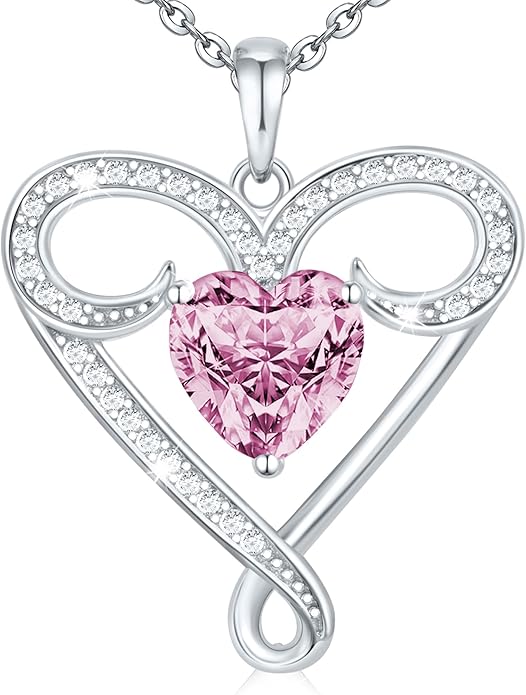Yuelove Infinity Necklace for Women, 925 Sterling Silver Heart Necklace with 5A Zircon, White Gold Plated Adjustable Chain, Gift for Valentine's Day, Birthday, Anniversary for Wife, Girlfriend, Mom