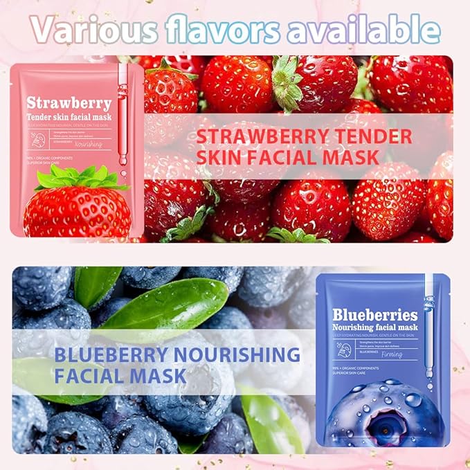 CAKAILA Face Sheet Mask Skincare,Hydrating Spa Face Mask For Sensitive Skin,Moisturize,Nourish for All Skin Types,Natural Skin Care Spa Face Mask for Women Men,Pack of 12