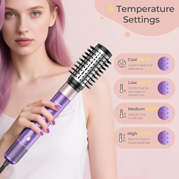 Vincofy 7-in-1 Hair Dryer Brush and 1500W Hair Styler Set – Fast Drying, Curling, Straightening & Volumizing – Hot Air Styling Tool with No Heat Damage – for All Hair Types – Purple