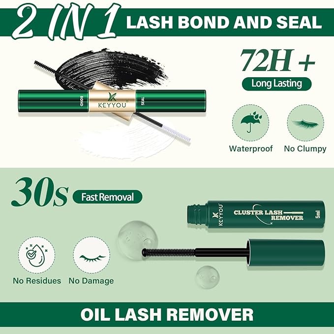 KEYYOU Lash Extension Kit DIY 300Pcs Lash Clusters Eyelash Extension Kit 50D D Curl 9-18MIX Lash Clusters Kit with Lash Glue Remover Applicator Easy to Use for Beginners(Kit,50D-D,9-18MIX)