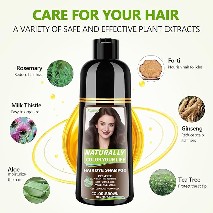 Vireo Color Brown Hair Dye Shampoo for Women & Men, 15 Min Gray Coverage, 3 in 1 Semi-Permanent Color with Natural Herbal Ingredients, Lasts 60 Days