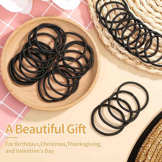 150 Pieces Black Hair Ties for Thick Curly Hair Bulk Hair Bands Ponytail Holders Hair Elastics for Women or Men (3mm)