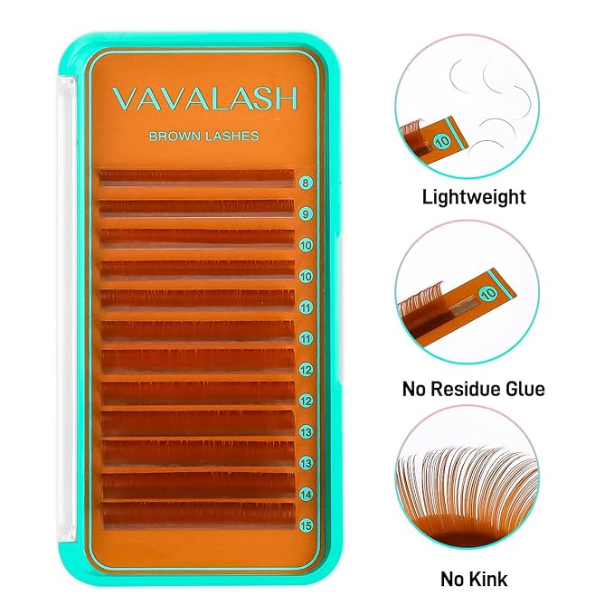 VAVALASH Colored Lash Extensions Light Brown Eyelash Extensions 0.03 0.05 0.07 0.1 0.15 Volume Lash Extension 8-15mm Mixed Lashes J Curl Premium color Lashes Extension(Light Brown-0.07-J-8-15mm)