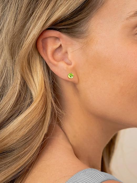 Wyyxl Peridot Earrings 14K Gold Plated Sterling Silver August Birthstone Earrings for Men Women Hypoallergenic Round Cut 1-6 Carat Peridot Jewelry Party Everyday Wear