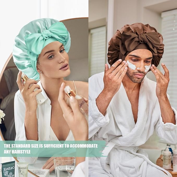 Silk Bonnet for Sleeping Women, Adjustable Soft Satin Lined Bonnet with Tie Band, Double Layer Sleep Night Cap