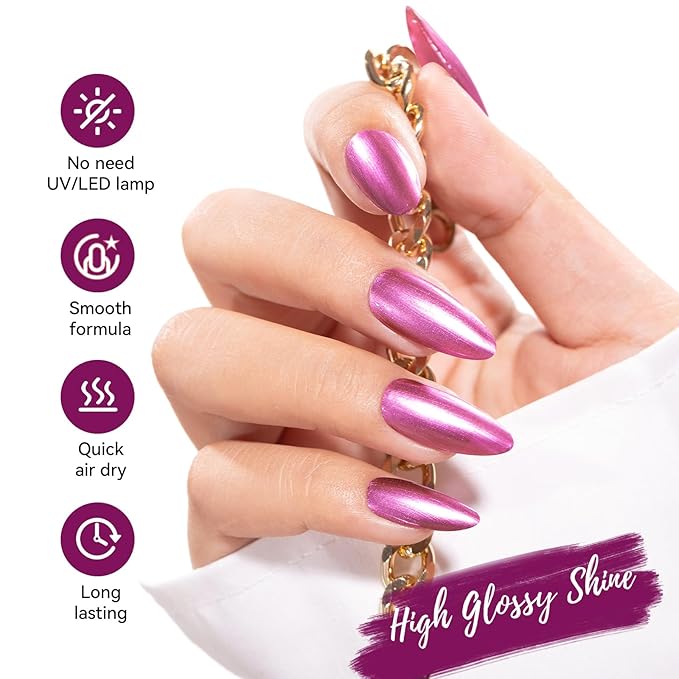 Nailshion Metallic Purple Rose Nail Polish with Base Top Coat 3-in-1 Clear Fast Air Dry Fingernail Polish Duo, Non-Gel, Nail Strengthener Polishes, Opaque, Glossy Luxury Nail Art Gift for Women Girls
