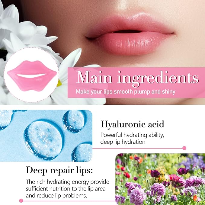 50PCS Lip Mask Sheet,Collagen Crystal Lip Masks,Pink Lip Care Pads Mask for Moisturizing Nourishing,Anti-Aging & Anti-Wrinkle,Lip Gel Patches Pads for Dry Lip,Remove Dead Skin