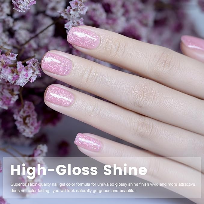 RARJSM Nude Rose Purple Gel Nail Polish with Rainbow Iridescent Glitter Sheer Jelly Shimmer Gel Polish 15ml UV LED Soak Off Transparent Soft Color Home Salon French Manicure Varnish Curing Requires