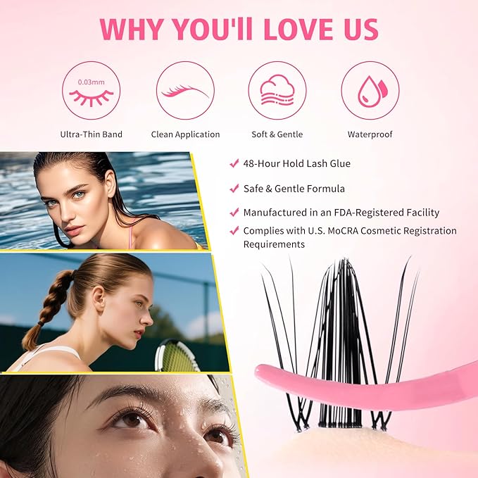 Gyinsoo DIY Lash Extension Kit "Sunday Stroll" - 132Pcs Wispy Manga Clusters (8-18mm) with Bond and Seal, Remover, Tweezers - D Curl Individual Lashes