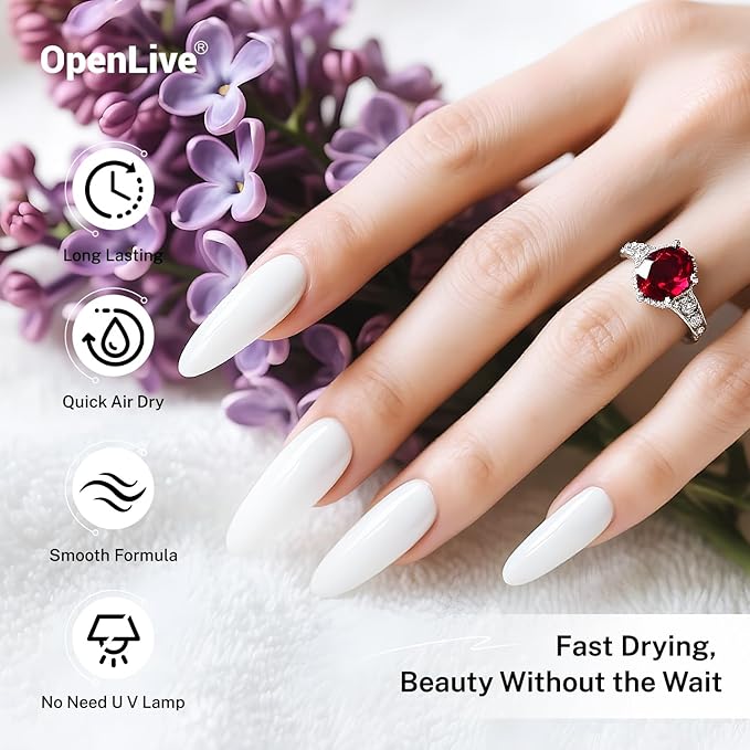 OpenLive 16.5ml White Nail Polish Large Volume Quick Drying Nail Polish, Fast Drying and Long Lasting Color Nail Art DIY Home Manicure Gift for Women