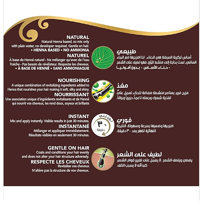 Vatika Naturals Permanent Hair Dye Natural Brown – Ammonia-Free With Natural Henna, Grey Coverage, Nourishing Herbal Blend, Long-Lasting Hair Color for Soft, Shiny Results – 6 Sachets X 10g