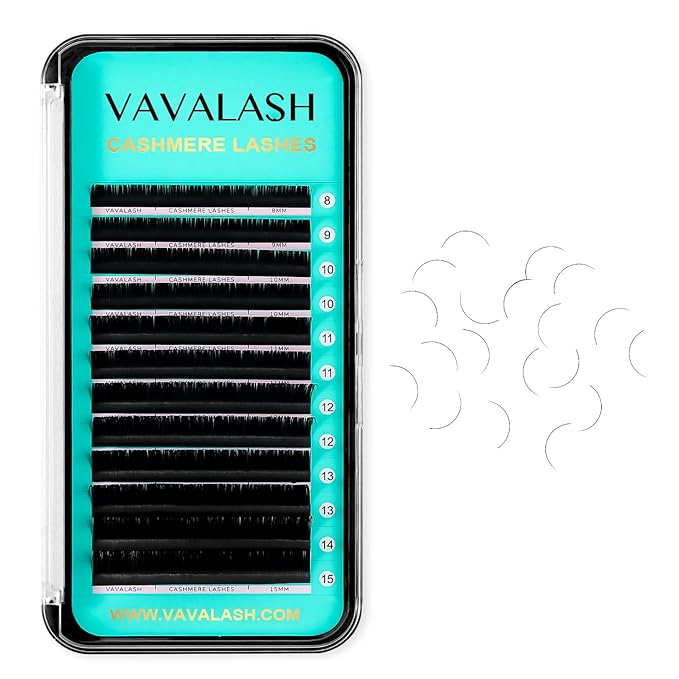 VAVALASH Cashmere Lashes - Premium Volume Eyelash Extensions 8-20MM Individual Silk Lashes, Soft Super Matte Black, Professional Extension Tray Supplies (0.07-DD-14MM)