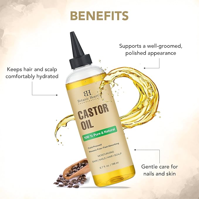 Botanic Hearth Hair Oil for Hair Growth & Hair Relaxer | Strengthening Dry, Frizzy, Damaged Hair & Scalp Treatment | Castor Hair Oil – 6.7 Fl Oz