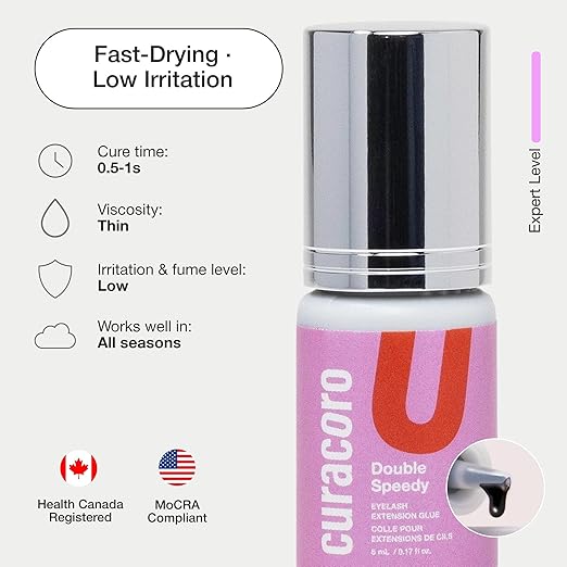 Curacoro Professional Eyelashes Glue - Extra Strong Adhesive for Salon Use, Clear & Black, Multiple Drying Times (0.5-3 Sec), 0.17 fl.oz / 5ml, 7-8 Week Retention - for Trained Lash Technicians Only