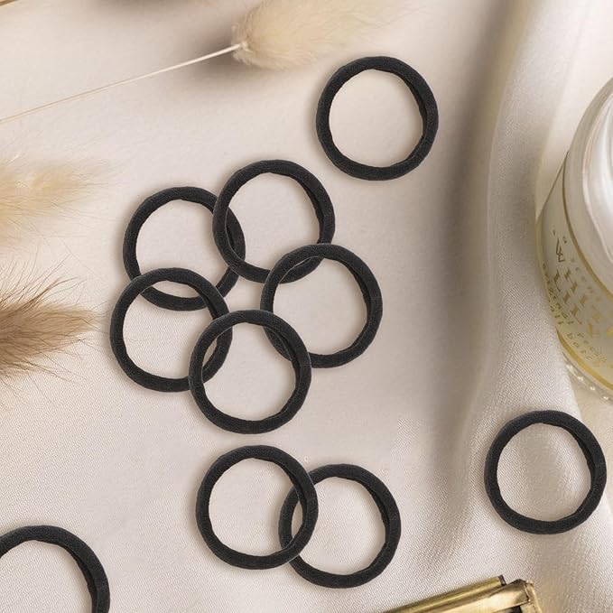 200 Pcs Black Hair Ties No Damage, Soft Ouchless Elastic Hair Ties, Nylon Seamless Hair Tie for Women and Girls, Sturdy Ponytail Holders for Thick and Curly Hair, No Damage Hair Bands for Thin Hair