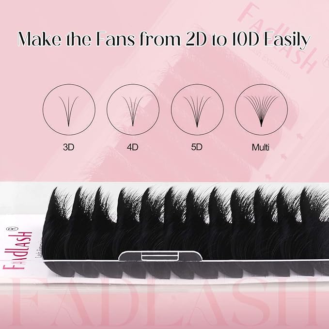 FADLASH Easy Fan Lash Extension 3D Effect Fluffy Rapid Volume Double Layers Easy Fan 2D~10D Eyelash Extensions Automatic Blooming Easy Fan Lashes D Curl (0.05D 13-18mm Mixed)