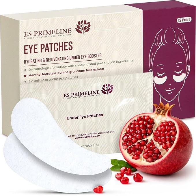 Triple Hyaluronic Acid Breathable Under Eye Patches with Pomegranate Extract, Hydrating Eye Masks for Puffiness, Dark Circles, Wrinkles & Fine Lines, Jet Lag Patches, Parches Para Ojeras,12Pairs