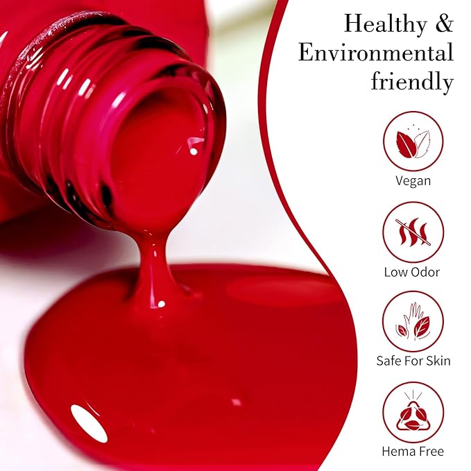 CANNI Gel Nail Polish Red Colors, 1Pcs Red Gel Polish High Gloss Soak Off UV Nail French Nail Manicure Salon DIY