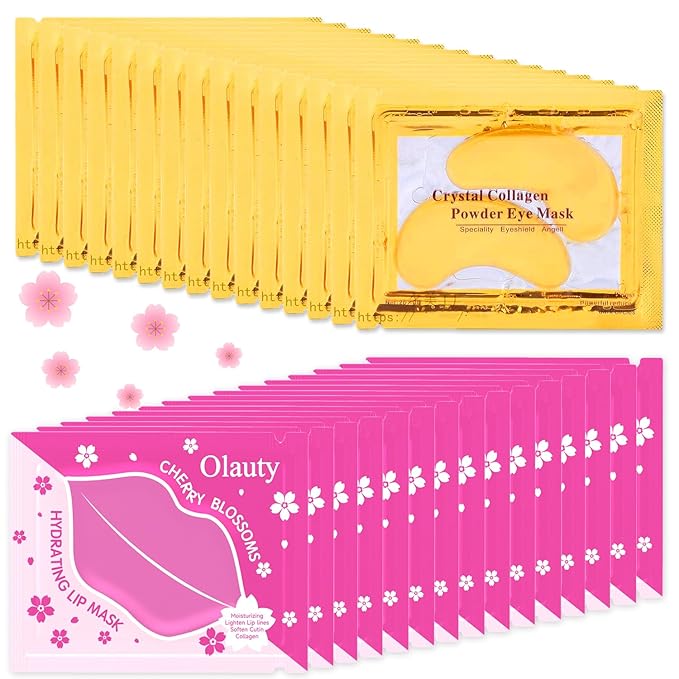 Miniling 30 Pairs 24K Gold Eye Masks & Lip Masks, Crystal Collagen Under Eye Patches for Puffy Eyes, Lip Mask Skincare, Small Gifts for Women,Valentines Day Gifts, Galentines Gifts, Bulk Gifts