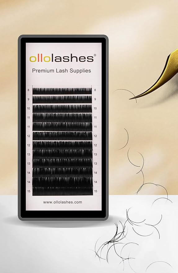 OLLOLASHES Eyelash Extension B C CC D J Curl Mix 5-20mm 0.03 0.05 0.07 0.15 Super Matte Classic Lash Extensions Professional Supplies for Lash Techs (J-0.15, 8-15mm)