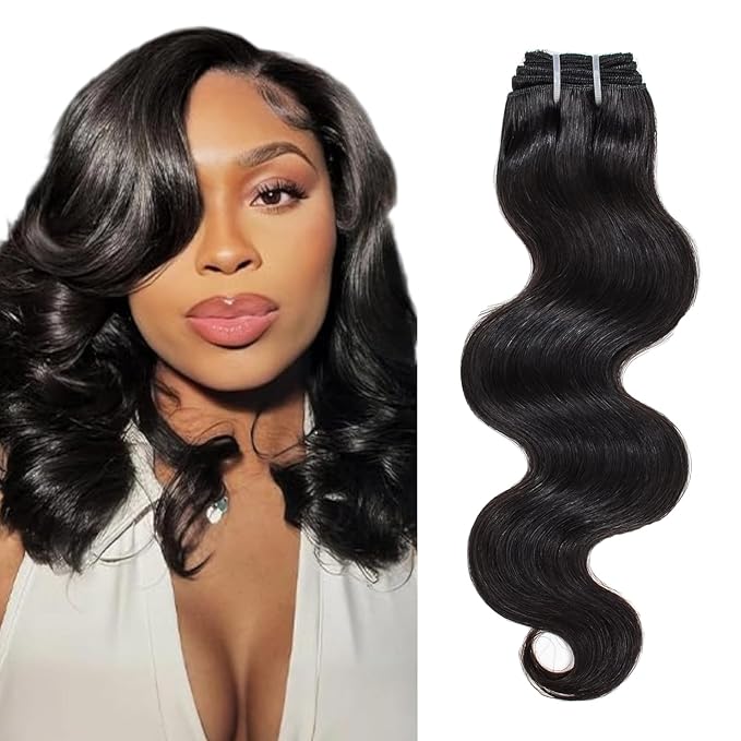 Human Hair Bundles 14 Inch 1Bundles 12A Body Wave Bundles Human Hair 100% Unprocessed Brazilian Virgin Hair Weave Single Human Hair Bundles Natural Black Color (14 Inch)