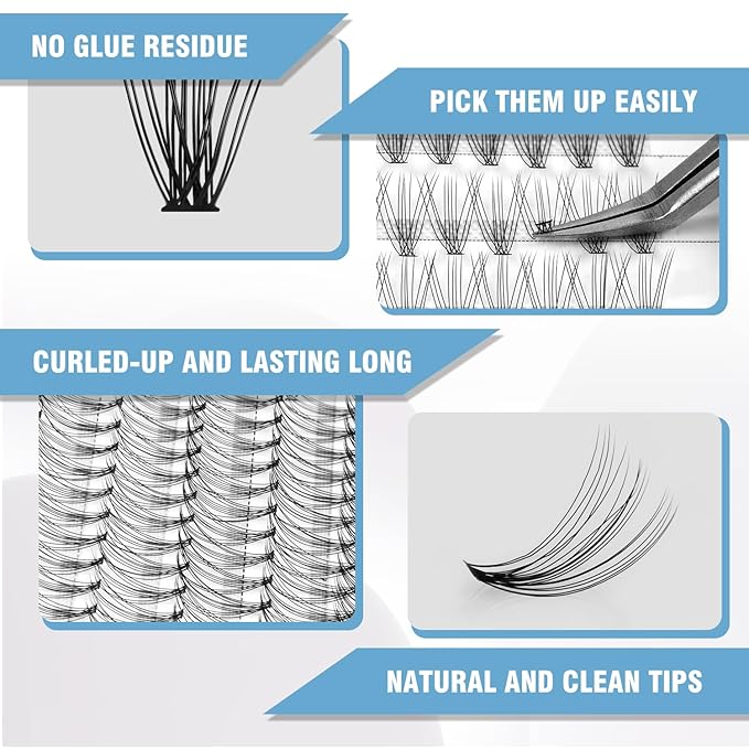 Madam Fifi 20D & 30D Lash Clusters, DIY Individual Lash Extensions, Soft Reusable Natural Eyelashes, 0.07mm C Curl, Mixed Lengths 9-15mm, Natural Look False Lashes