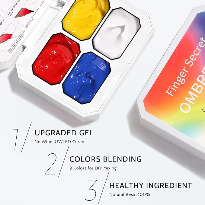 Karroy Patting Gel Nail Polish Set, Ombre Gel Polish Palette 100pcs Sponges 6pcs Brushes 1 Grabber, Blue Red Yellow White Primary Colors Blending Painting Art, No Wipe, UV/LED Cured (4 Colors Set A)