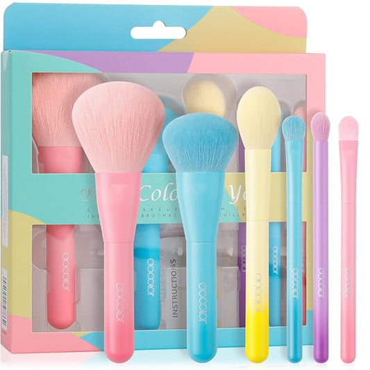 docolor 6 Piece Makeup Brush Set for for full face and eye makeup application, for Foundation, Powder, Blush, Contour, Concealer ＆ Eyeshadow, Mini Makeup Brushes Travel Gift Set Cruelty-Free & Vegan