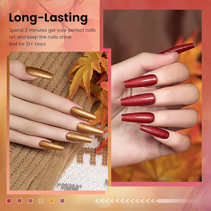 RARJSM Nude Gold Glitter Gel Nail Polish Set 6pcs Jelly Shimmery Sheer Lavender Wine Red Gold Brown Orange Fall Nail Gel Polish Sparkly Translucent Natural Skin Tone Color 7.5ml Soak off UV LED Cured