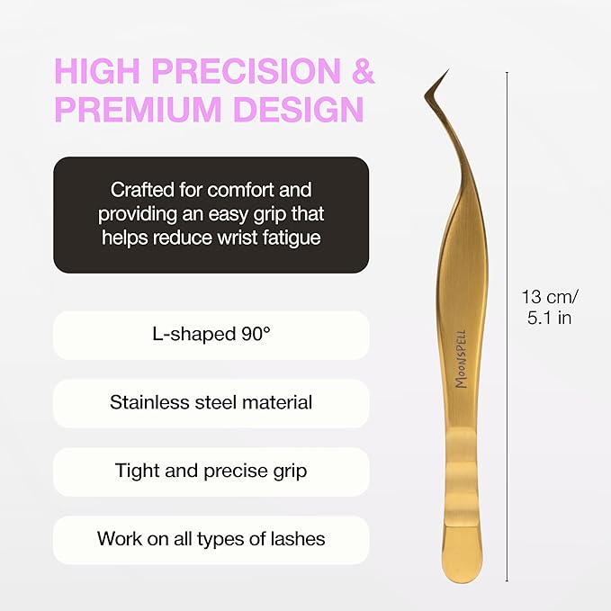 Curacoro Lash Tweezers - LashSmith 90° Eyelash Extension Tweezer - Eyelash Applicator for Volume & Promade Fans