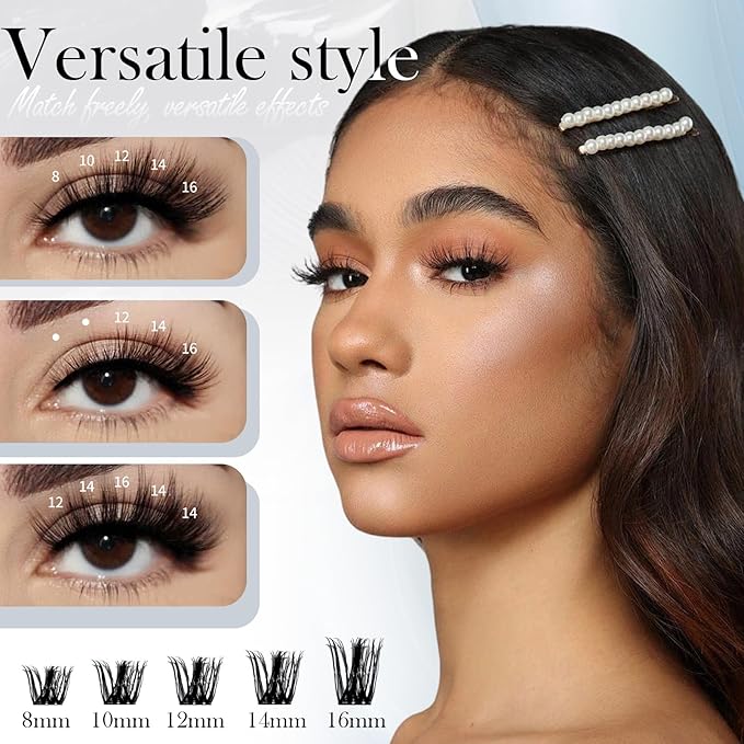 Luxury Lash Clusters Kit - Wispy & Fluffy Cluster Eyelash Extensions 8-16mm, 150H Wear | Korean Hypoallergenic PBT Fibers, Waterproof Glue & Seal | Gift Ready Premium Box (Volume-Sliver box)