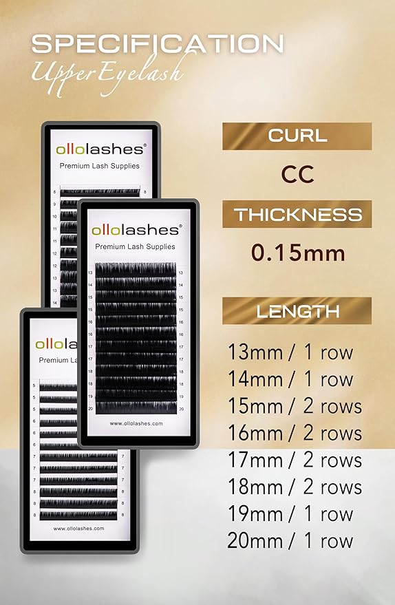 OLLOLASHES Eyelash Extension B C CC D J Curl Mix 5-20mm 0.03 0.05 0.07 0.15 Super Matte Classic Lash Extensions Professional Supplies for Lash Techs (CC-0.15, 13-20mm)
