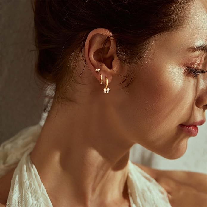 Freekiss 3 Pairs Gold Hoop Earrings Set: Dainty Stud Earrings Trendy Small 14K Gold Plated Hypoallergenic Dangle Cartilage Huggie Hoop Earrings for Women Gold Jewelry for Women Gifts